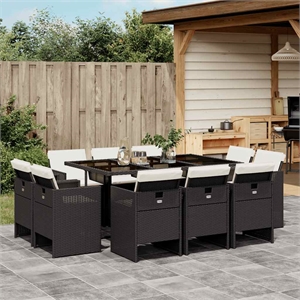 Afuera Living 11 Piece Poly Rattan Patio Dining Set in Black/Cream White