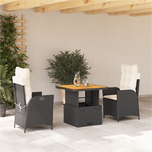 Afuera Living 3 Piece Poly Rattan Garden Dining Set in Black