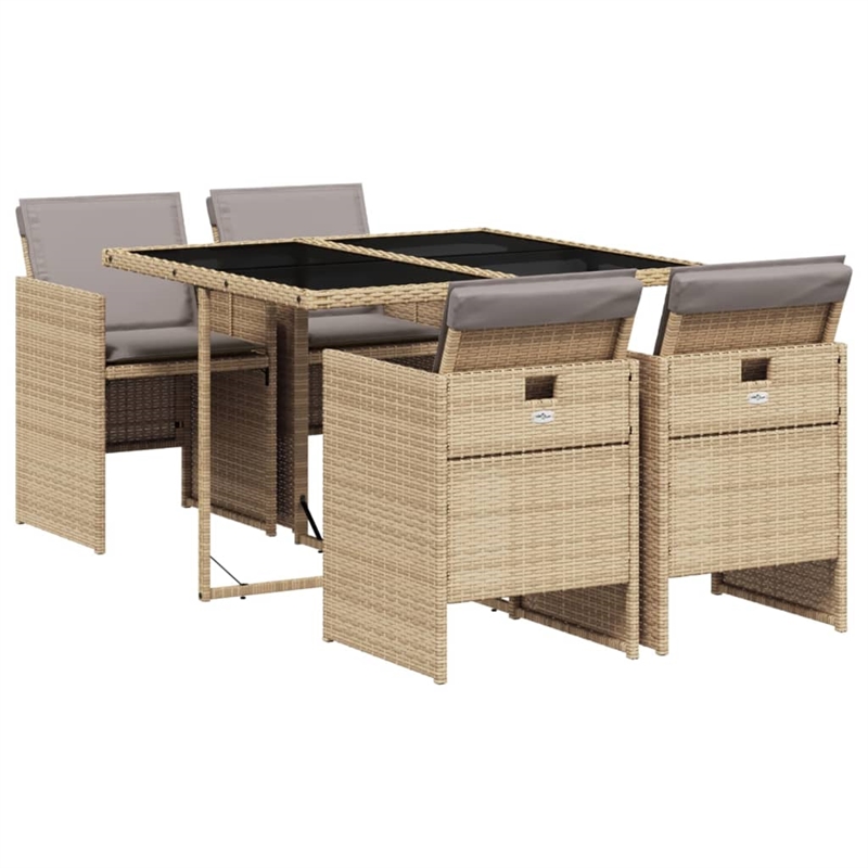 Afuera Living Contemporary 5 Piece Rattan Patio Dining Set in Beige