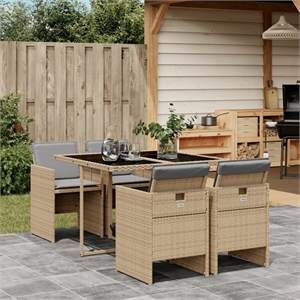 Afuera Living Contemporary 5 Piece Rattan Patio Dining Set in Beige