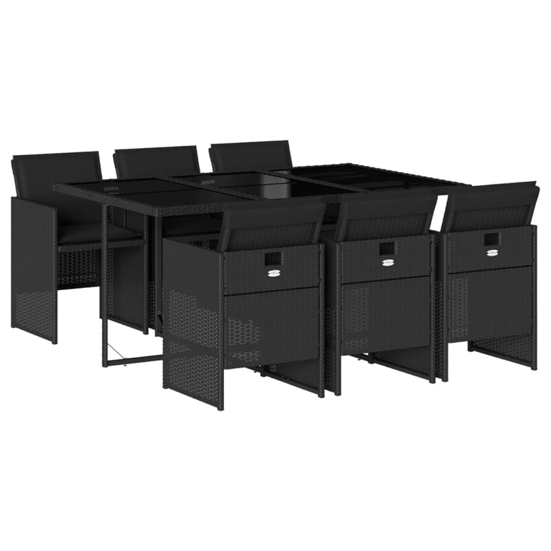 Afuera Living Contemporary 7 Piece Poly Rattan Patio Dining Set in Black
