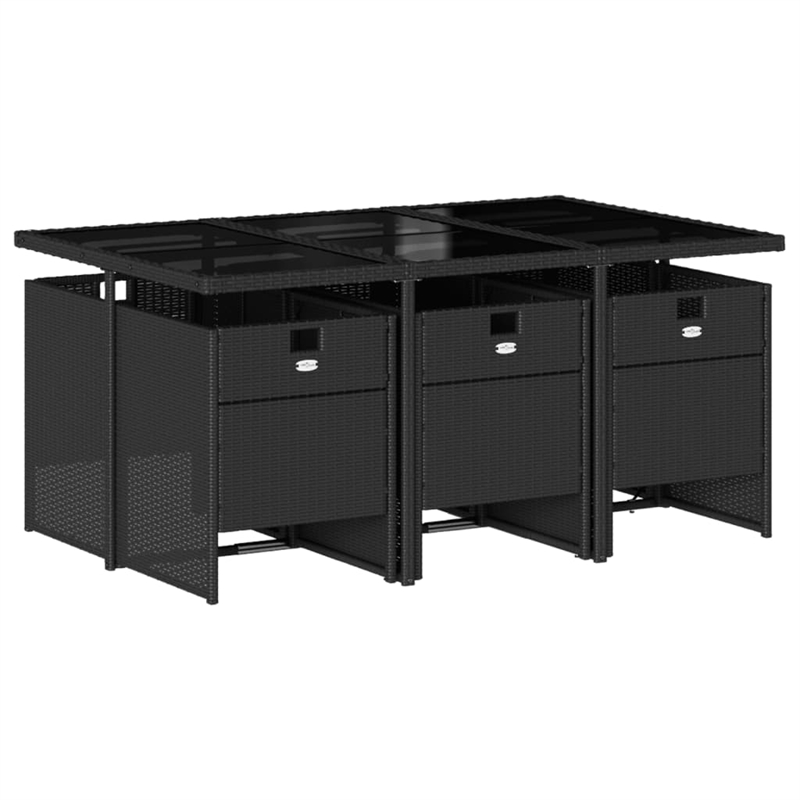 Afuera Living Contemporary 7 Piece Poly Rattan Patio Dining Set in Black