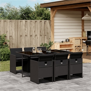 Afuera Living Contemporary 7 Piece Poly Rattan Patio Dining Set in Black