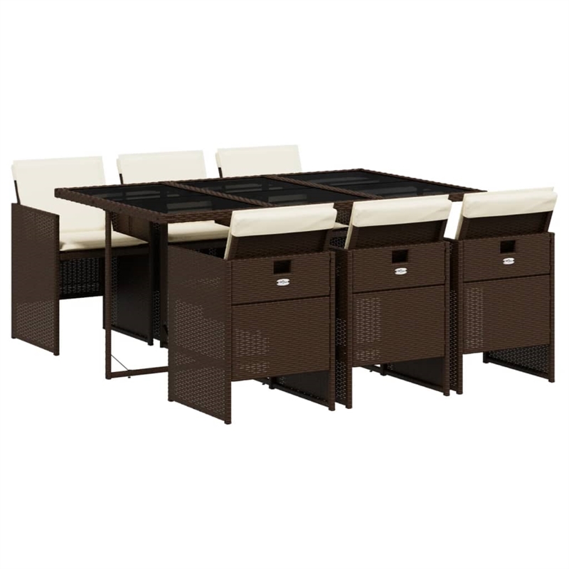 Afuera Living 7 Piece Poly Rattan Patio Dining Set in Brown/Cream white
