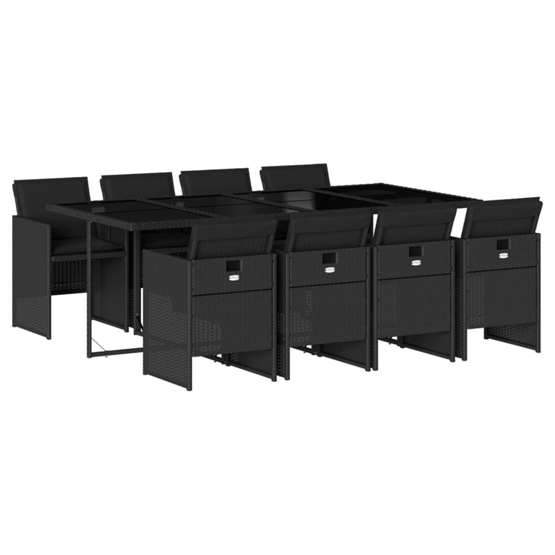 Afuera Living Contemporary 9 Piece Poly Rattan Patio Dining Set in Black