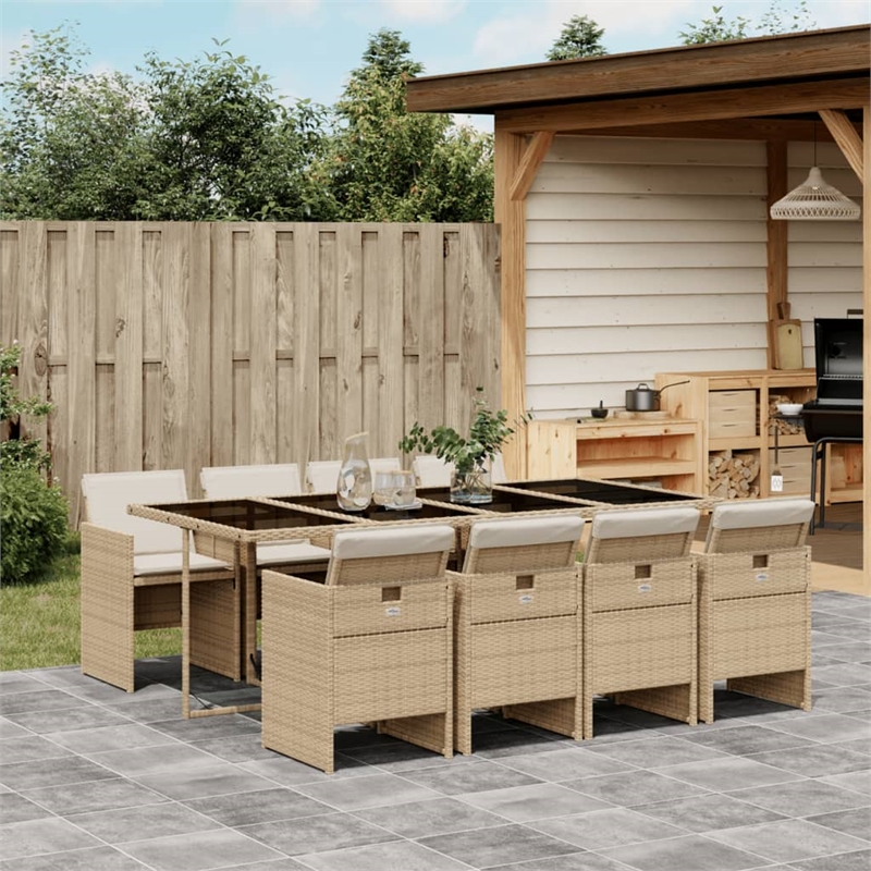 Afuera Living 9 Piece Rattan Patio Dining Set in Beige/Cream White