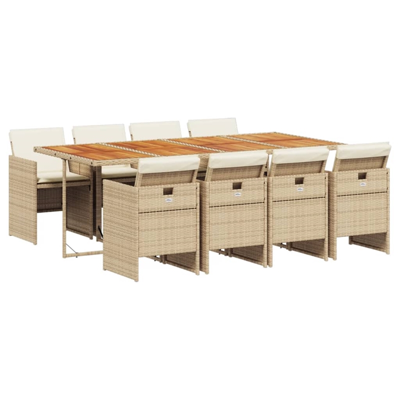 Afuera Living Contemporary 9 Piece Poly Rattan Patio Dining Set in Brown
