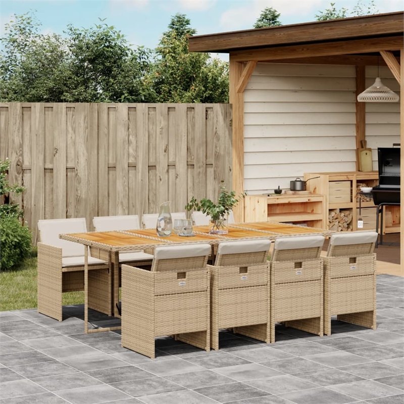 Afuera Living Contemporary 9 Piece Poly Rattan Patio Dining Set in Brown