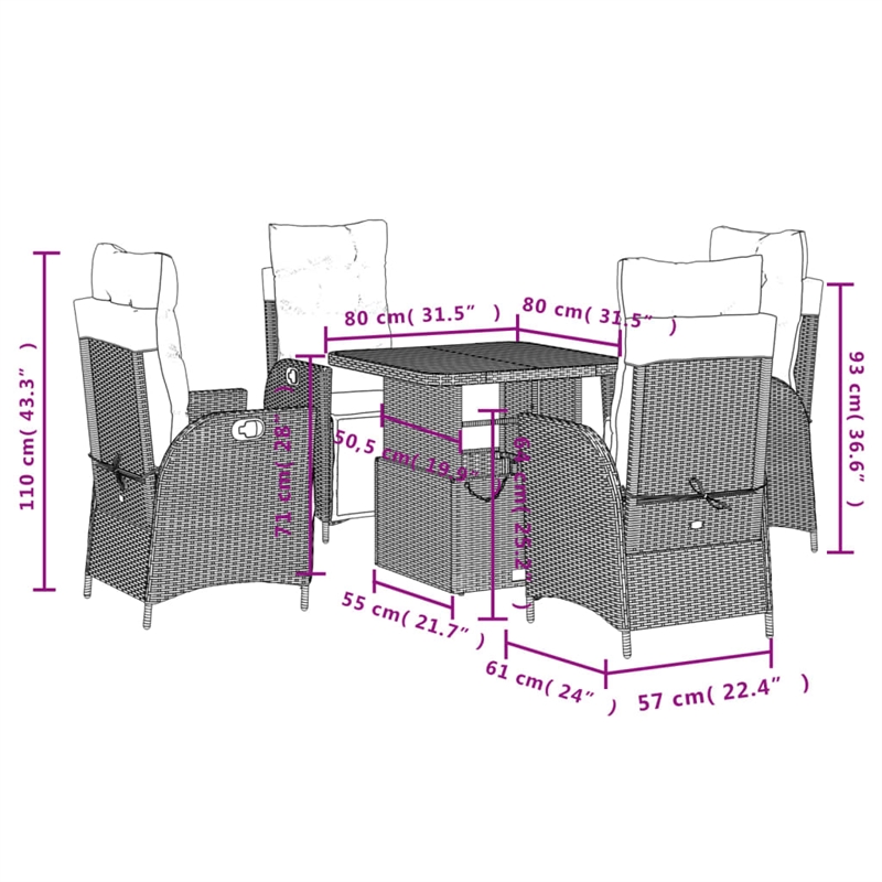 Afuera Living Contemporary Poly Rattan Garden Dining Set in Brown/Cream
