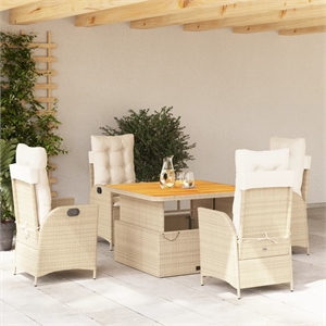 Afuera Living 5 Piece Rattan Garden Dining Set in Beige/Cream White