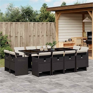 Afuera Living 13 Piece Rattan Patio Dining Set in Black/Cream White
