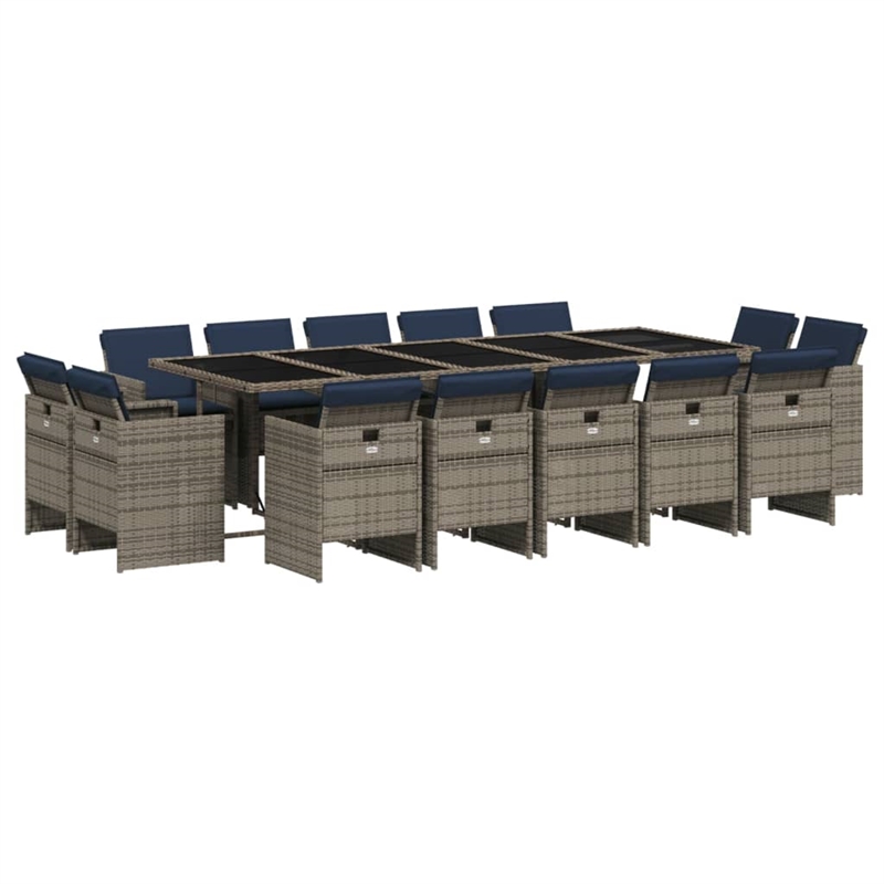 Afuera Living Contemporary 15 Piece Poly Rattan Patio Dining Set in Gray