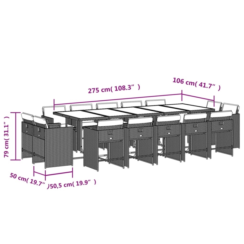 Afuera Living Contemporary 15 Piece Poly Rattan Patio Dining Set in Gray