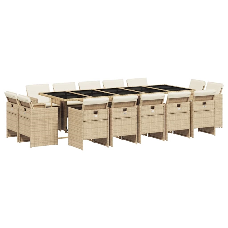 Afuera Living 15 Piece Poly Rattan Patio Dining Set in Beige/Black