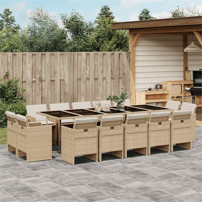 Afuera Living 15 Piece Poly Rattan Patio Dining Set in Beige/Black