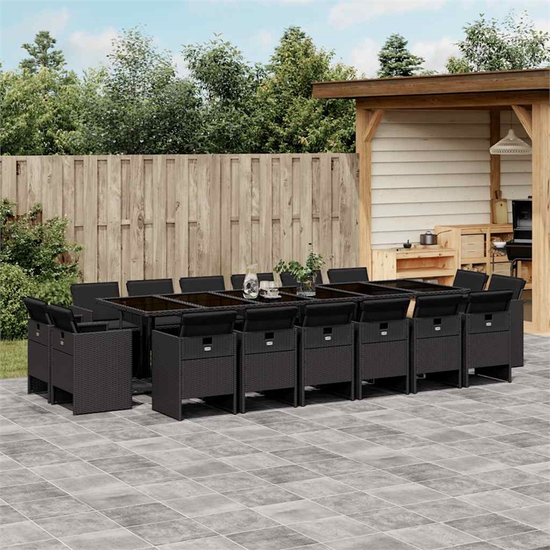 Afuera Living 16 Piece Poly Rattan Patio Dining Set in Black