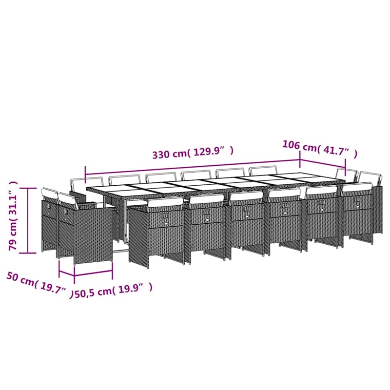 Afuera Living Contemporary 17 Piece Poly Rattan Patio Dining Set in Gray