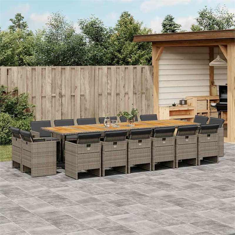 Afuera Living Contemporary 17 Piece Poly Rattan Patio Dining Set in Gray