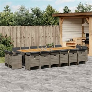Afuera Living Contemporary 17 Piece Poly Rattan Patio Dining Set in Gray