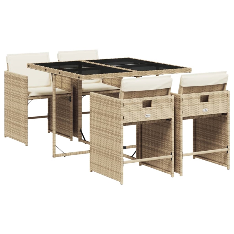 Afuera Living Contemporary 5 Piece Poly Rattan Patio Dining Set in Beige