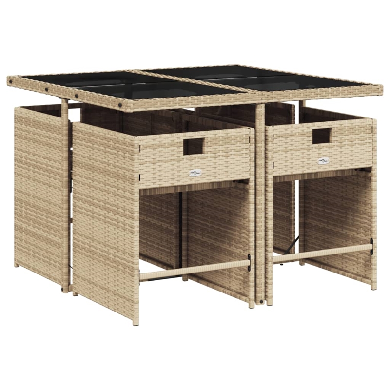 Afuera Living Contemporary 5 Piece Poly Rattan Patio Dining Set in Beige