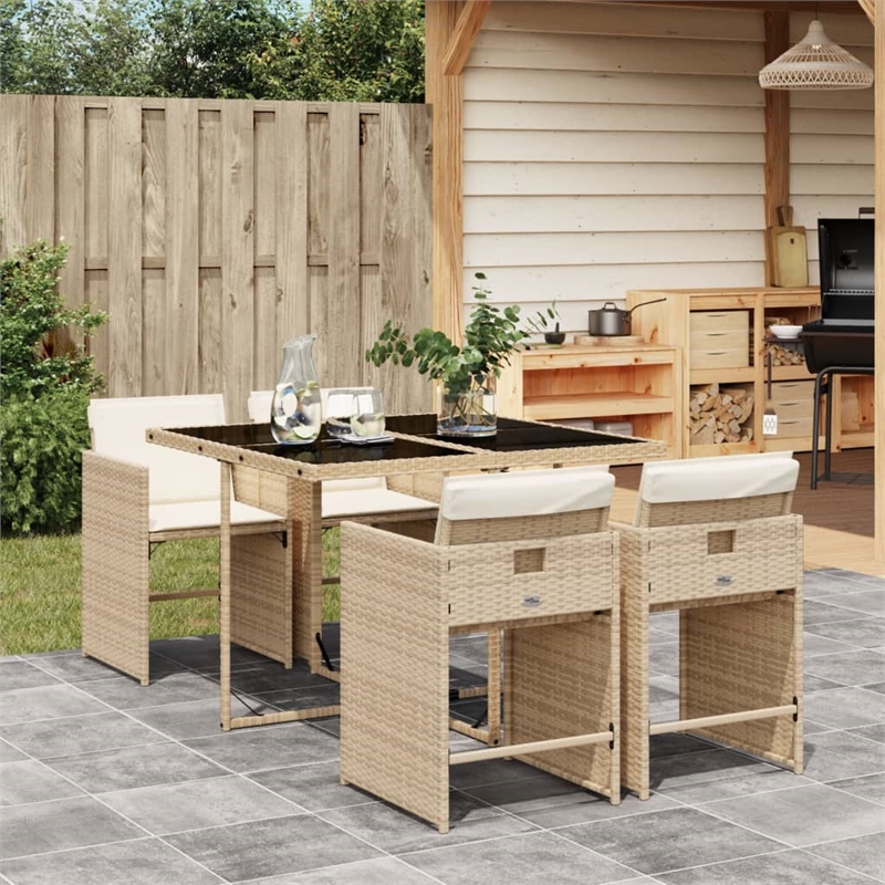 Afuera Living Contemporary 5 Piece Poly Rattan Patio Dining Set in Beige