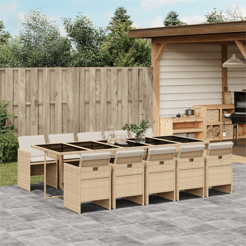 Afuera Living 11 Piece Poly Rattan Patio Dining Set in Beige
