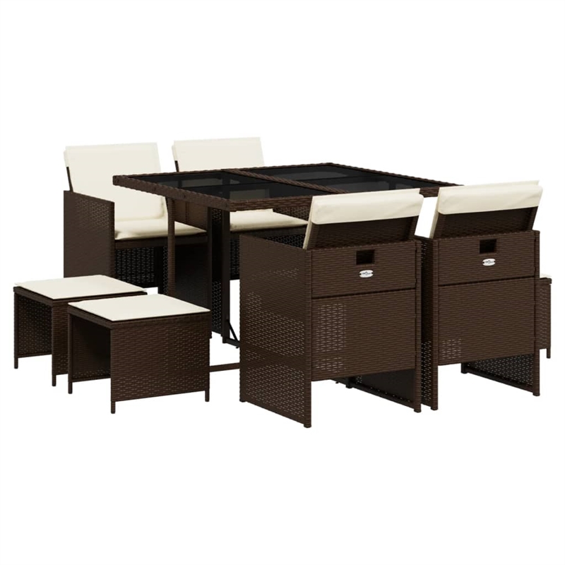 Afuera Living 9 Piece Poly Rattan Garden Dining Set in Brown/Cream white