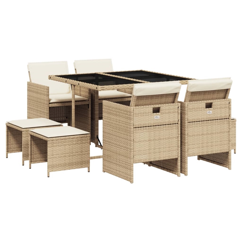 Afuera Living 9 Piece Poly Rattan Garden Dining Set in Beige/Black
