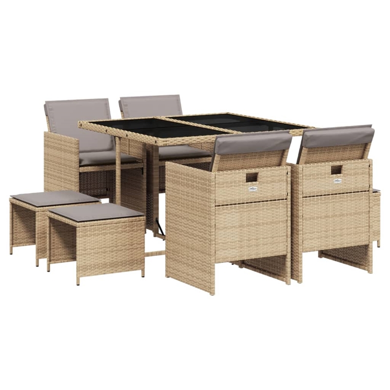 Afuera Living Contemporary Rattan Garden Dining Set in Black/Light Gray