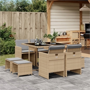 Afuera Living Contemporary Rattan Garden Dining Set in Black/Light Gray