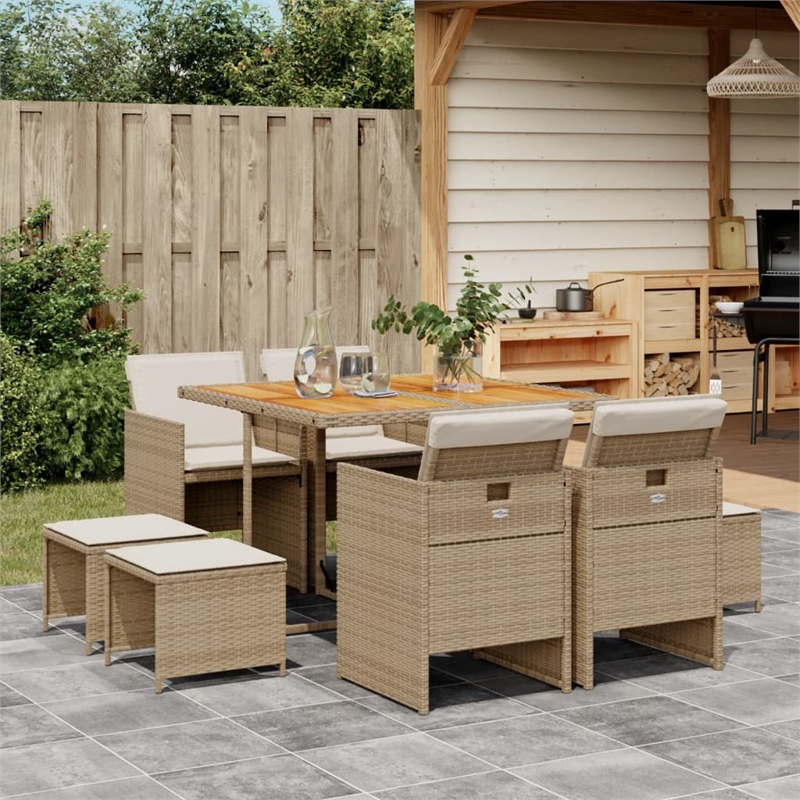 Afuera Living Contemporary 9 Piece Rattan Garden Dining Set in Brown