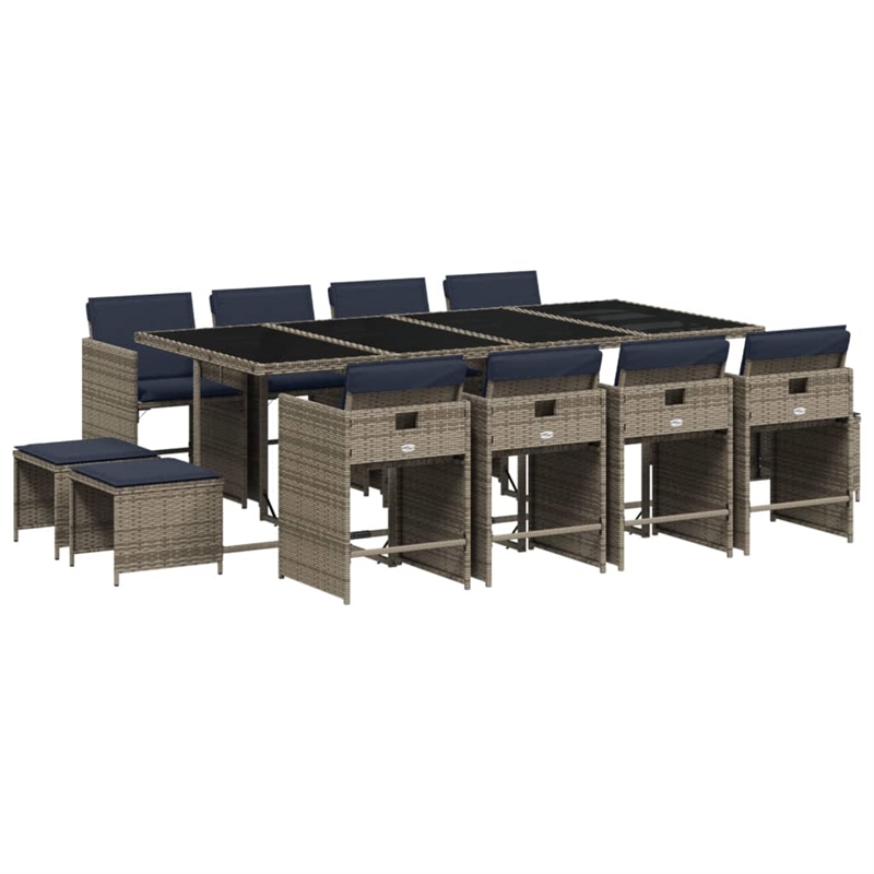 Afuera Living Contemporary 13 Piece Poly Rattan Patio Dining Set in Gray