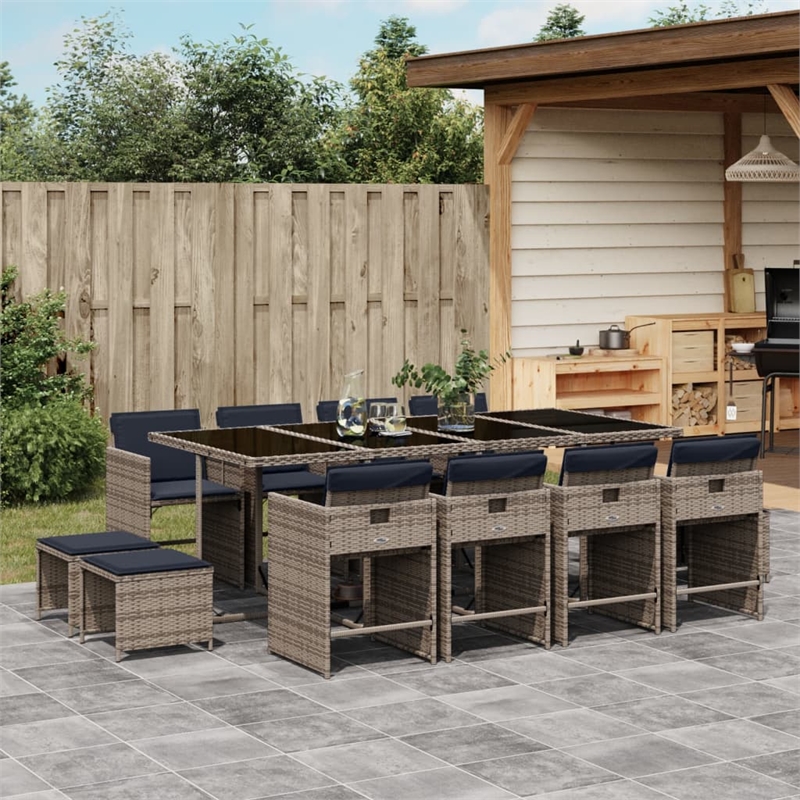 Afuera Living Contemporary 13 Piece Poly Rattan Patio Dining Set in Gray