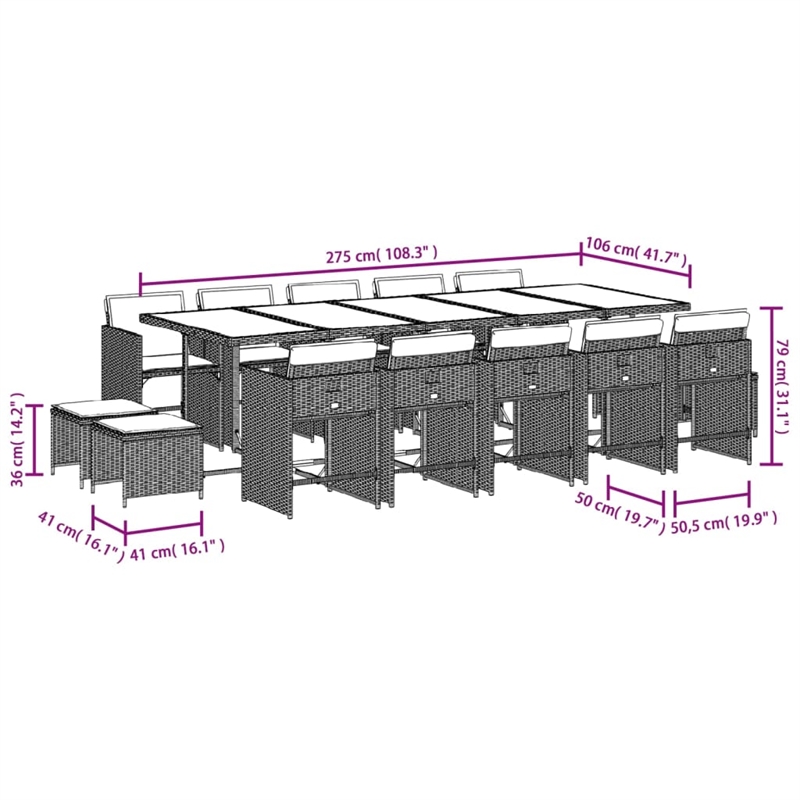 Afuera Living 15 Piece Poly Rattan Patio Dining Set in Black