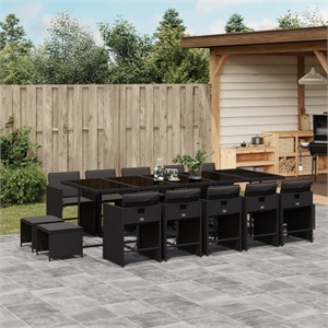Afuera Living 15 Piece Poly Rattan Patio Dining Set in Black