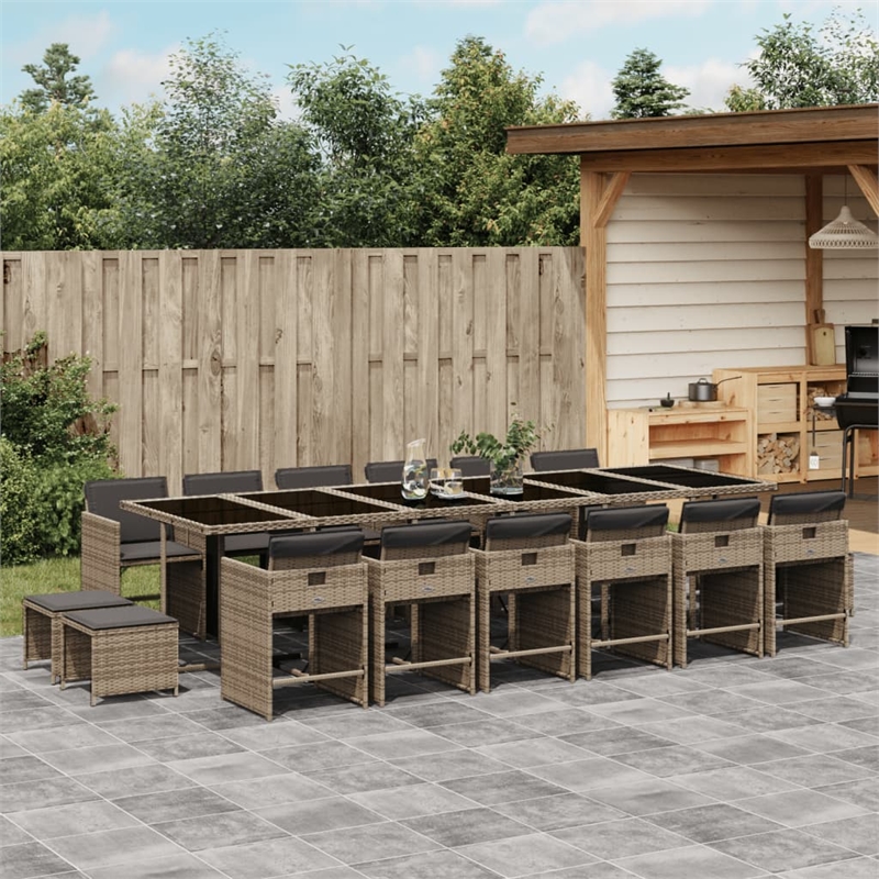 Afuera Living Contemporary 17 Piece Poly Rattan Patio Dining Set in Gray
