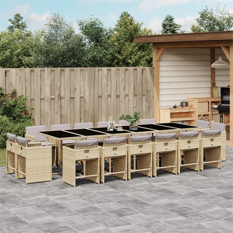 Afuera Living 17 Piece Poly Rattan Patio Dining Set in Black/Light Gray