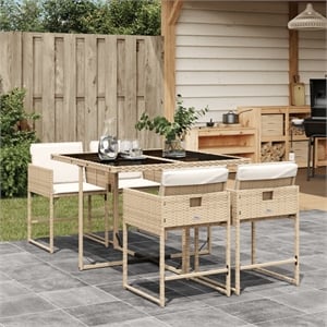 Afuera Living 5 Piece Poly Rattan Garden Dining Set in Black/Cream White