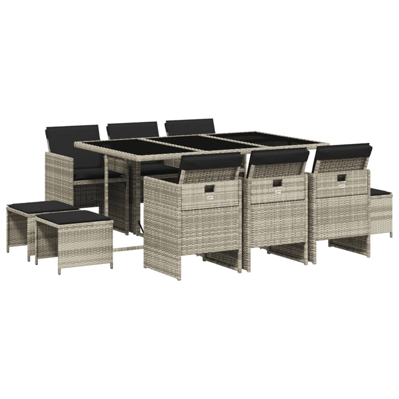 Afuera Living Contemporary Poly Rattan Garden Dining Set in Light Gray
