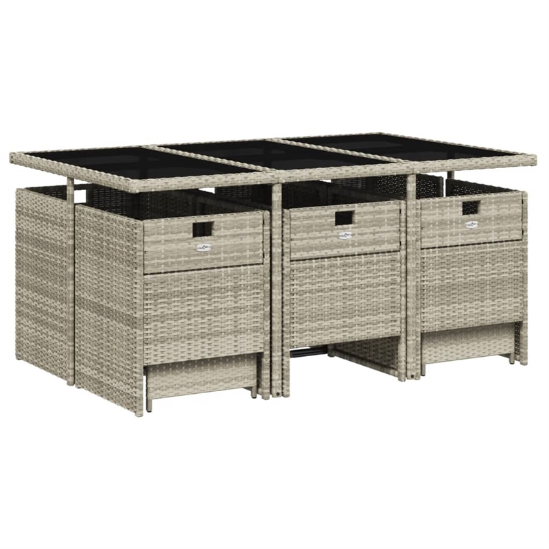 Afuera Living Contemporary Poly Rattan Garden Dining Set in Light Gray