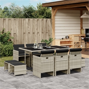 Afuera Living Contemporary Poly Rattan Garden Dining Set in Light Gray