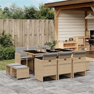 Afuera Living 11 Piece Poly Rattan Garden Dining Set in Beige/Black