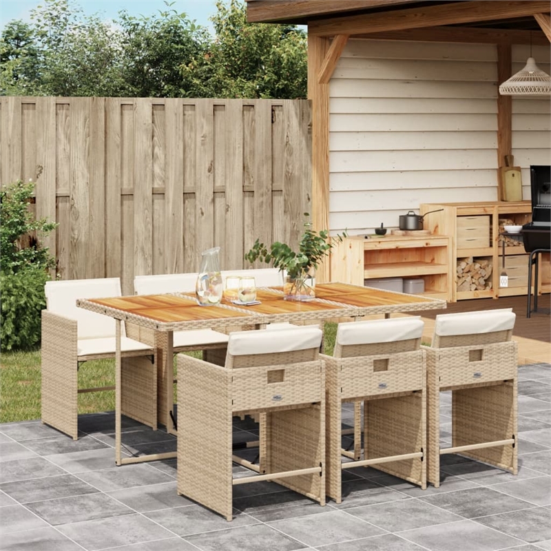 Afuera Living Contemporary 7 Piece Poly Rattan Patio Dining Set in Brown