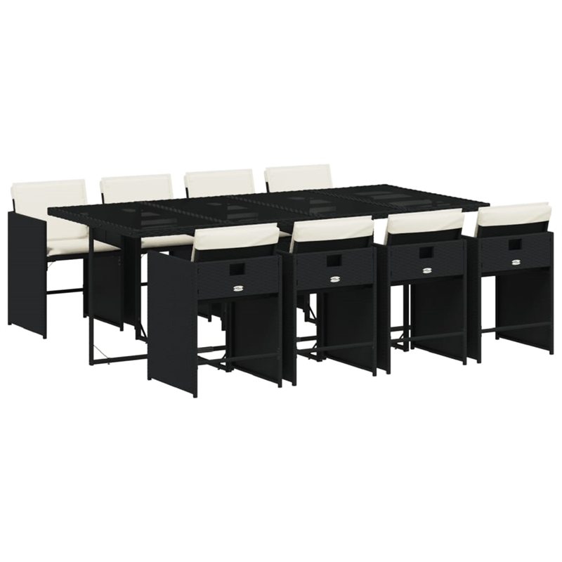 Afuera Living 9 Piece Poly Rattan Patio Dining Set in Black/Cream White