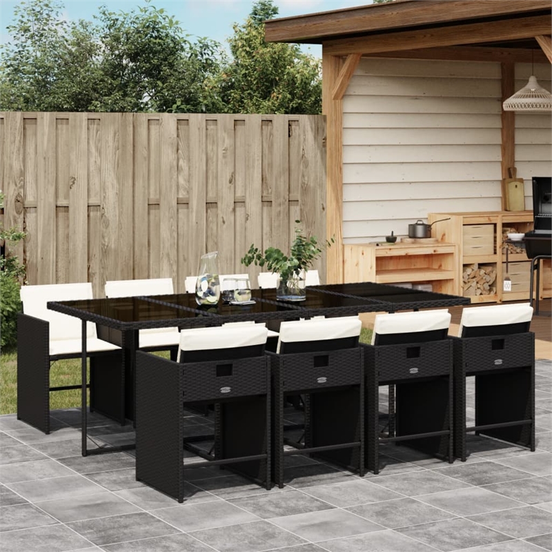 Afuera Living 9 Piece Poly Rattan Patio Dining Set in Black/Cream White