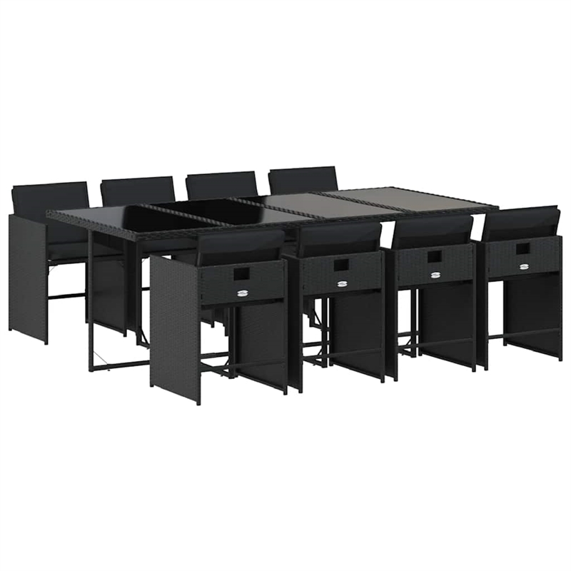 Afuera Living Contemporary 9 Piece Poly Rattan Patio Dining Set in Black