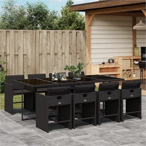 Afuera Living Contemporary 9 Piece Poly Rattan Patio Dining Set in Black