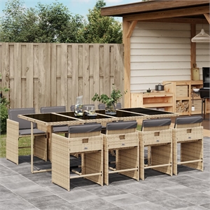 Afuera Living 9 Piece Poly Rattan Patio Dining Set in Black/Light Gray