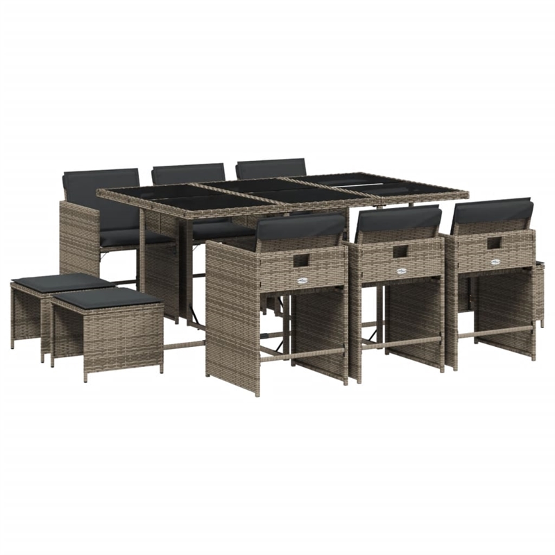 Afuera Living 11 Piece Poly Rattan Patio Dining Set with Cushions in Gray